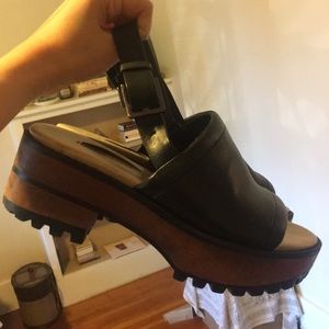 Open toe black clog shoes